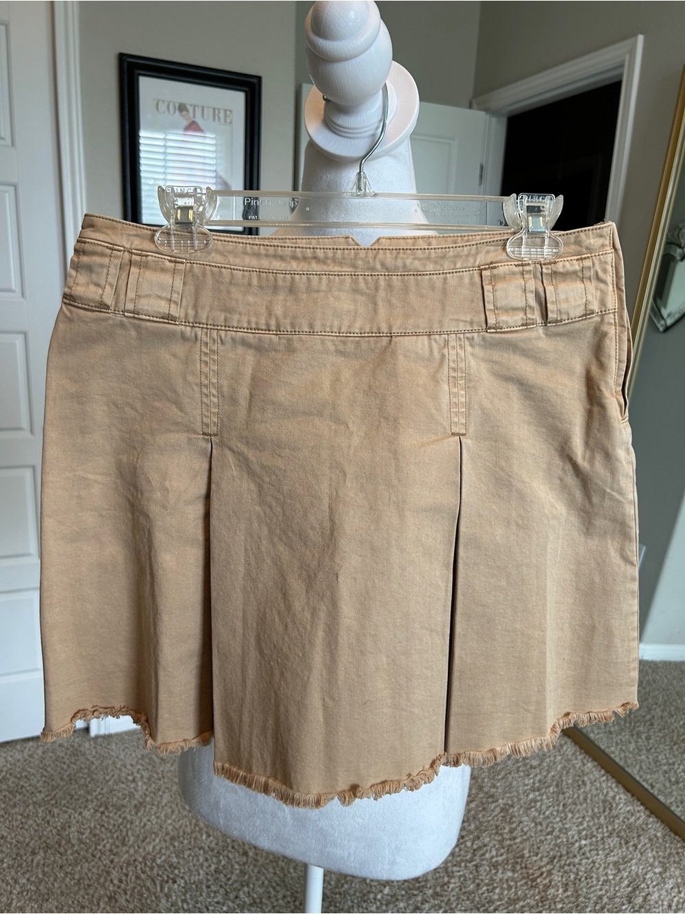 FREE PEOPLE Khaki Cotton Pleated Schoolgirl Mini Skirt Size 8 - Picture 2 of 11